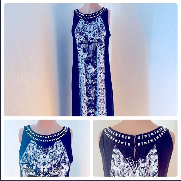 Style&Co Black & White Studded Neckline Maxi Dress MEDIUM - Picture 2 of 13